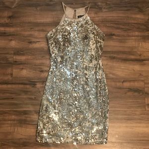 Sequin Hearts Champagne Gold Dress // Size 9